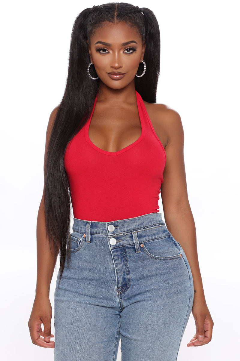 Hazel Cropped Halter Top - Red ...